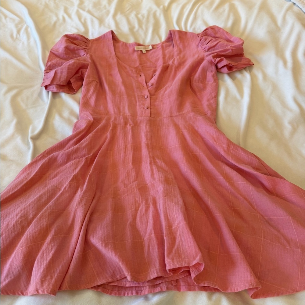 LoveShackFancy Women's Coraline Pink Puff-Sleeve Fit & Flare Dress Medium - Picture 2 of 6